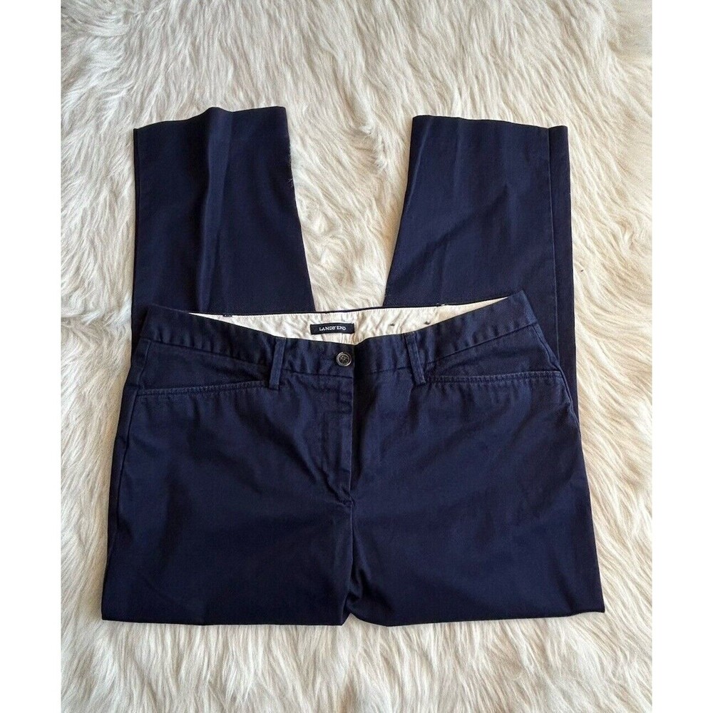Lands End Women’s Size 12 Navy Mid Rise Straight Leg Chino Pants Career BIN K